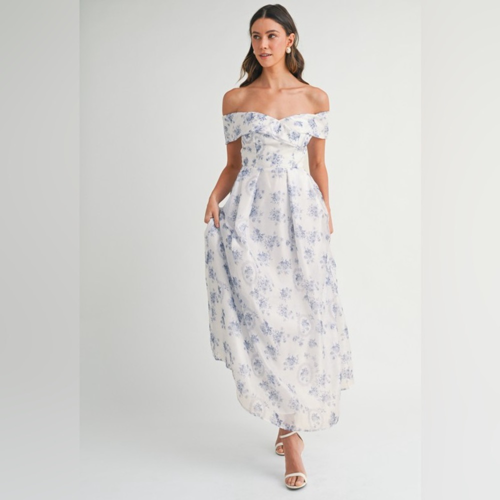 NWT MABLE Off Shoulder Floral Maxi Dress ā Elegant Summer Wedding Guest Size S-L